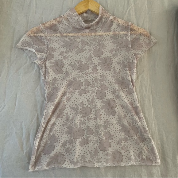 SOLD FP Intimately | NWT Printed Mock Neck Mesh Baby Short Sleeve Top - Picture 2 of 5